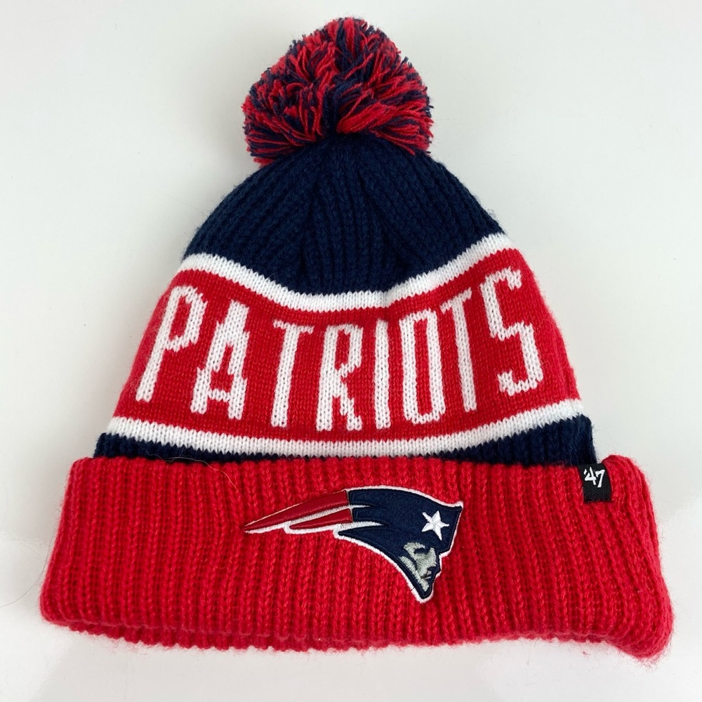 47 Brand New England Patriots NFL Winter Pom Beanie Hat Red White & Blue OSFA